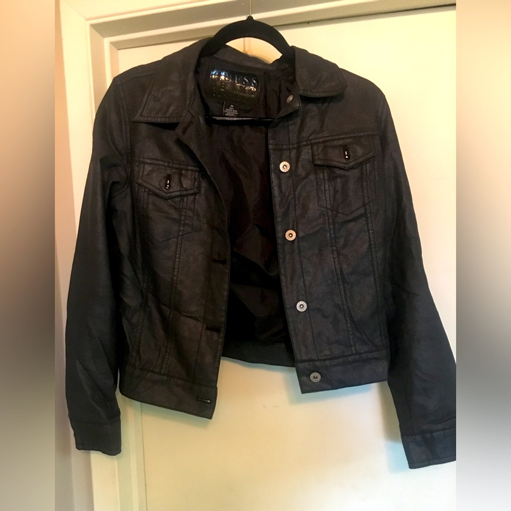 Vintage Guess Black Shiny Jean Authenticated Jacket